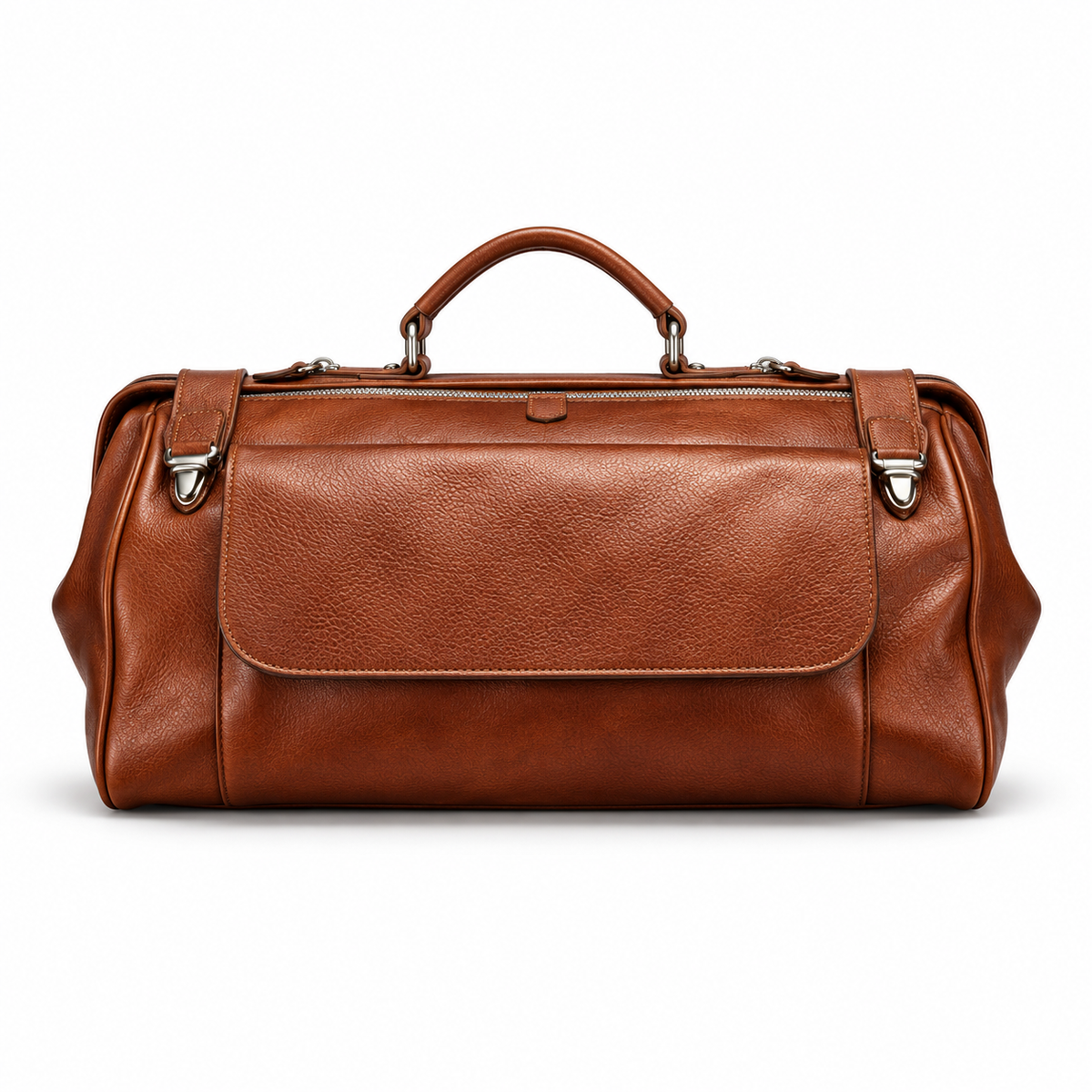 Cognac Brown Leather Duffel Travel Bag-4