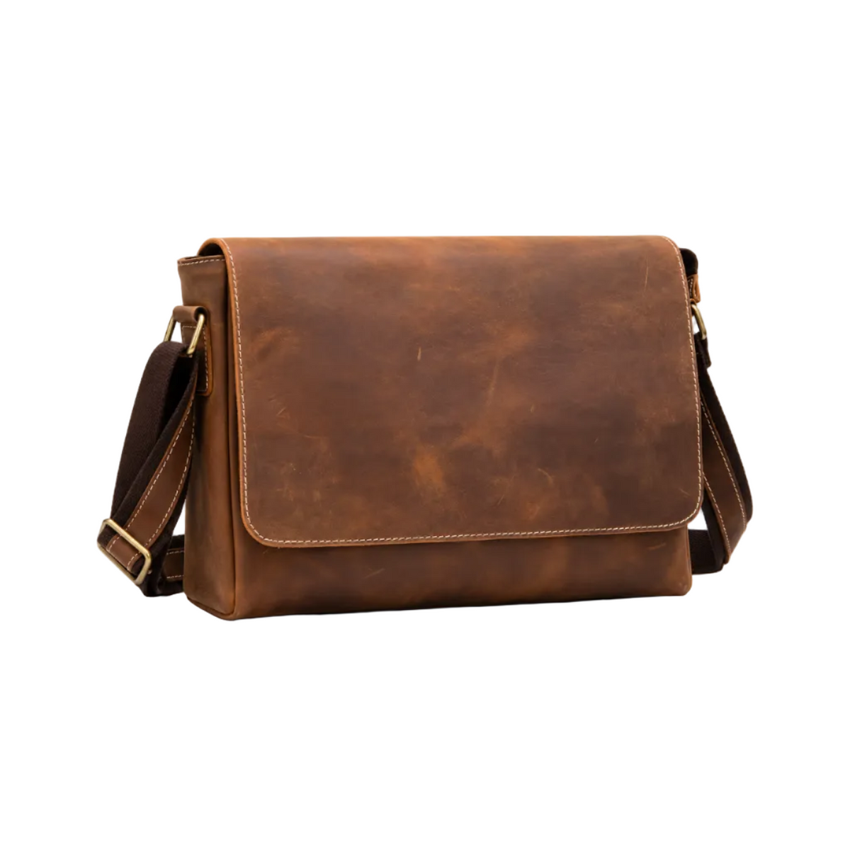 Vintage Brown Leather Laptop Messenger Bag-1