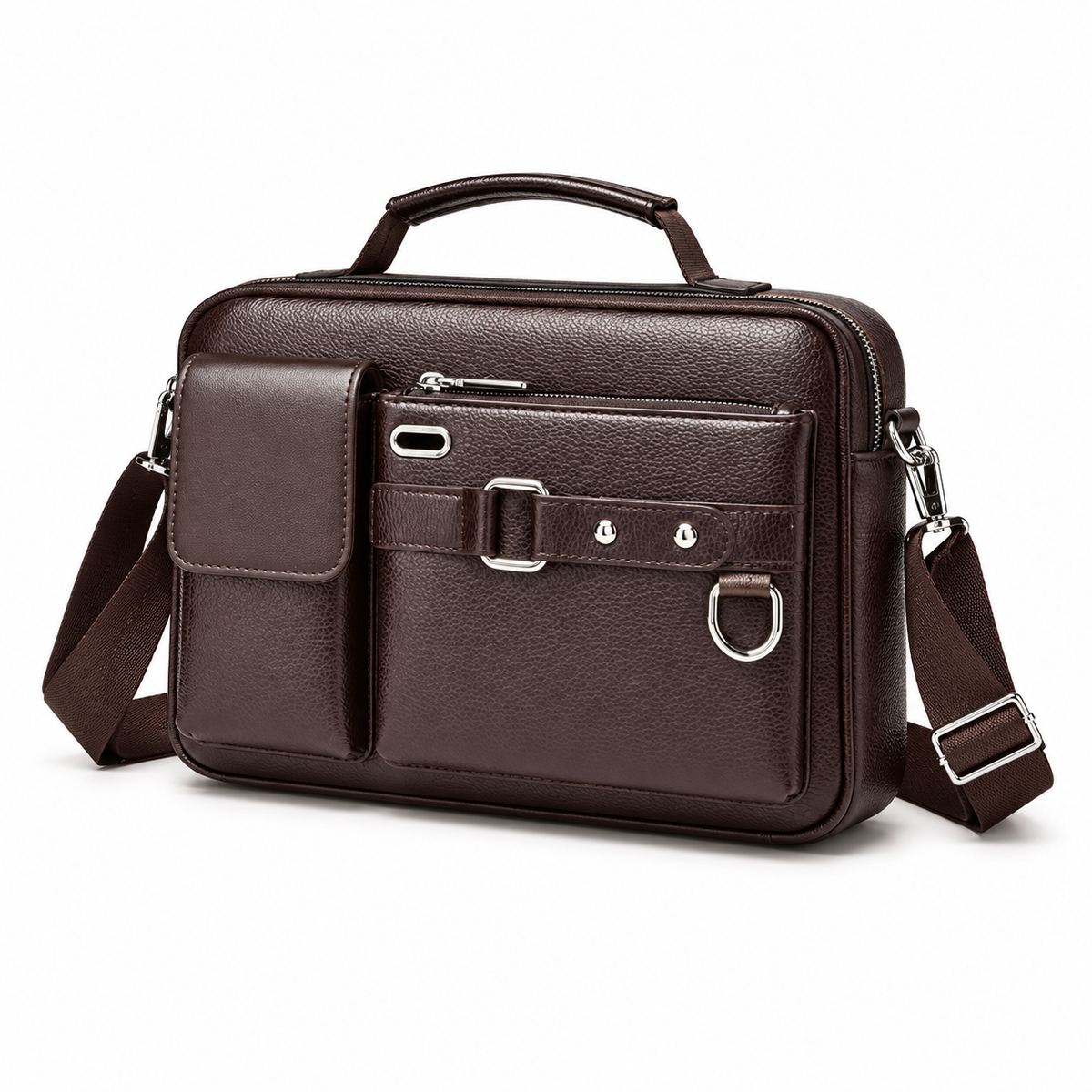 Classic Brown Leather Briefcase Shoulder Bag-3
