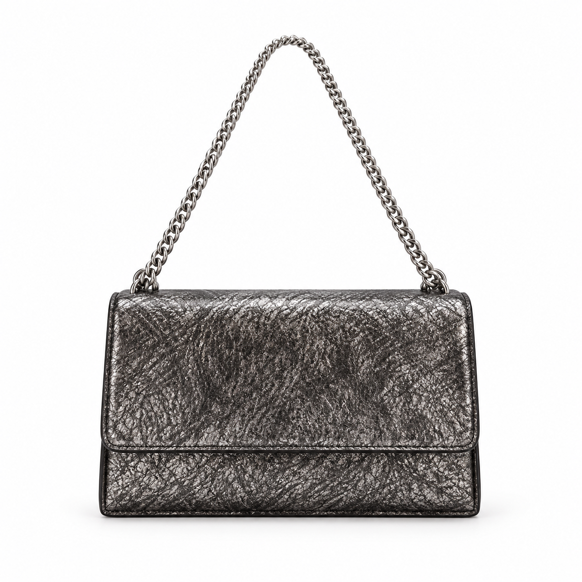Metallic Silver Textured Chain Shoulder Bag-2