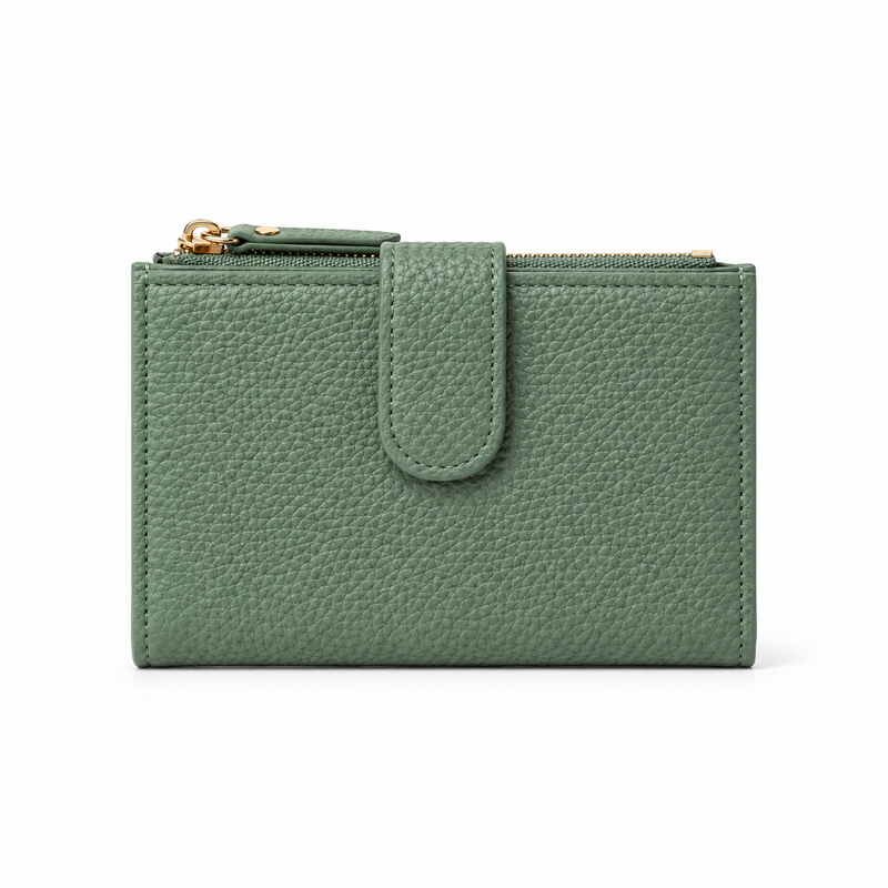 Sage Green Pebbled Compact Cardholder Wallet-2