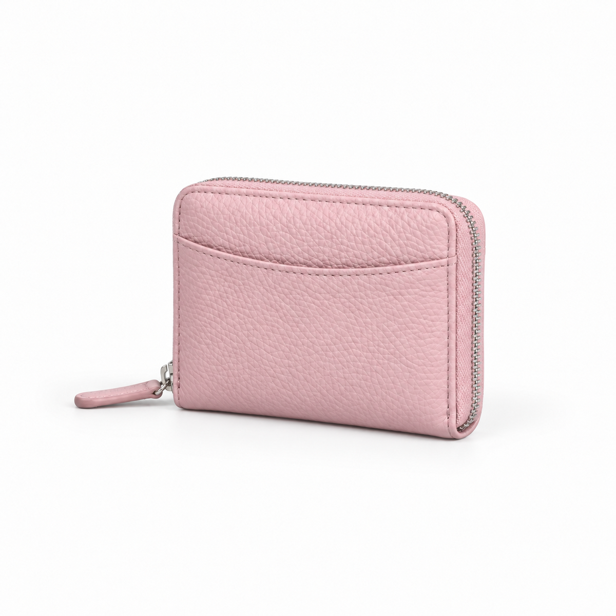 Pink Pebbled Leather Zip-Around Compact Wallet-3