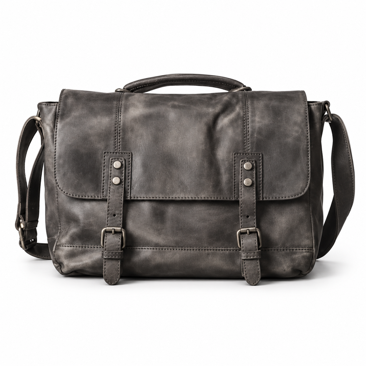Vintage Dark Grey Leather Satchel Bag-4