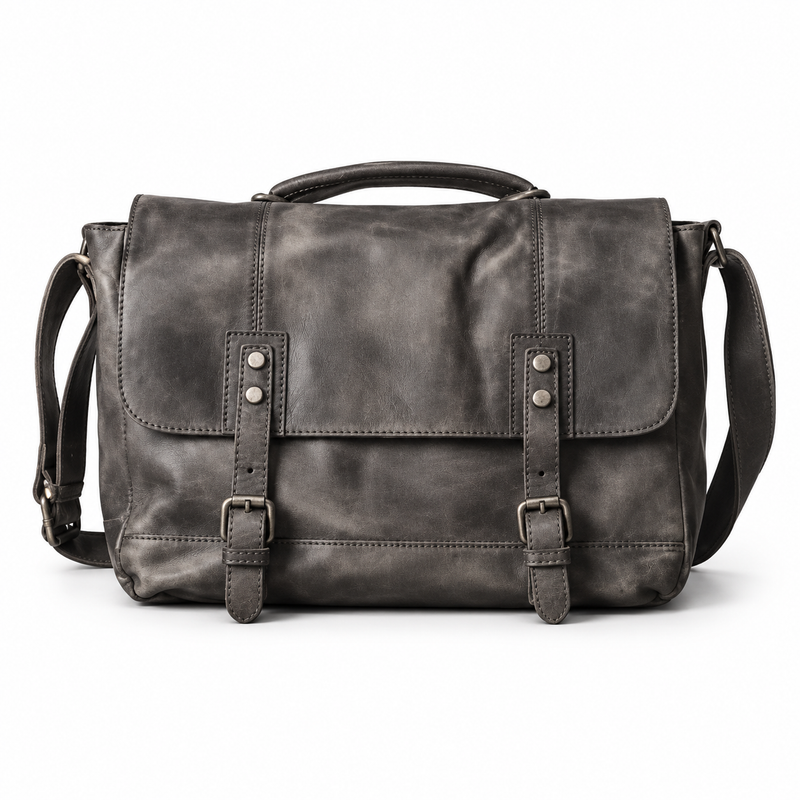 Vintage Dark Grey Leather Satchel Bag-4