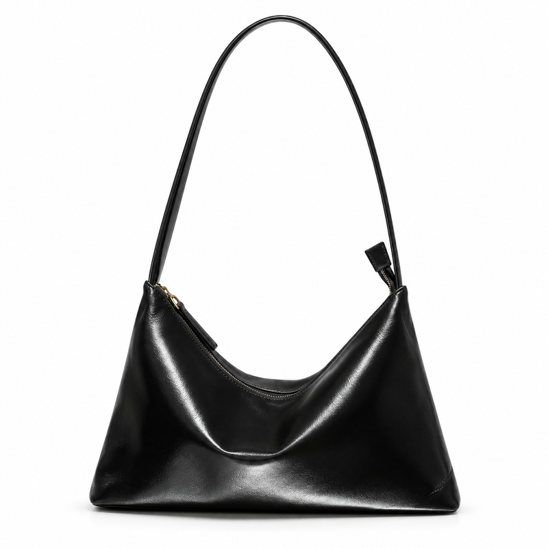 Elegant Black Slouchy Zipper Shoulder Bag-4