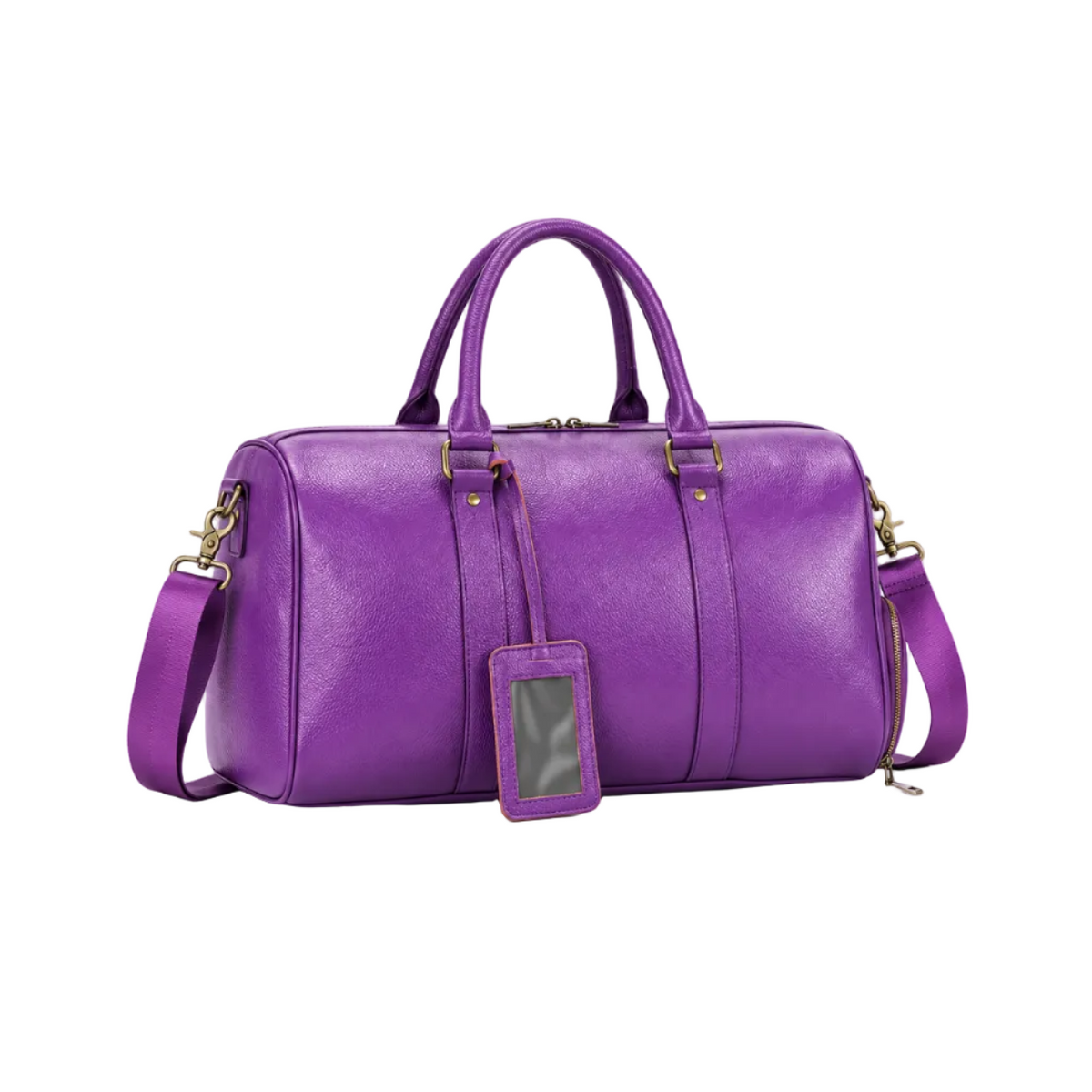 Purple Leather Duffel Bag With Strap-1