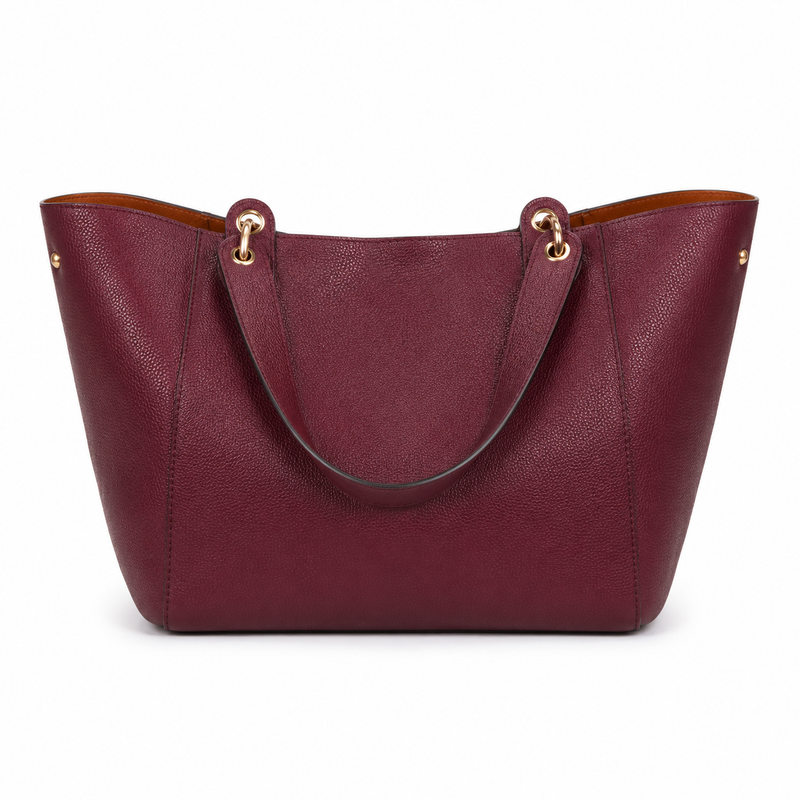 Burgundy Pebbled Leather-Style Large Tote Handbag-3