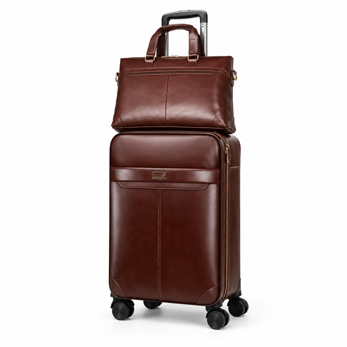 Brown Rolling Suitcase With Matching Tote-2
