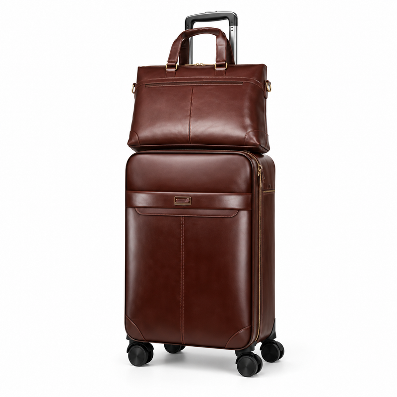 Brown Rolling Suitcase With Matching Tote-2