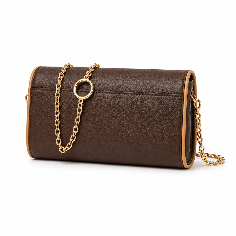 Vintage Brown Textured Leather Chain Crossbody Clutch Bag-2
