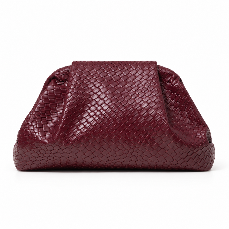 Elegant Burgundy Woven Pouch Clutch Bag-4