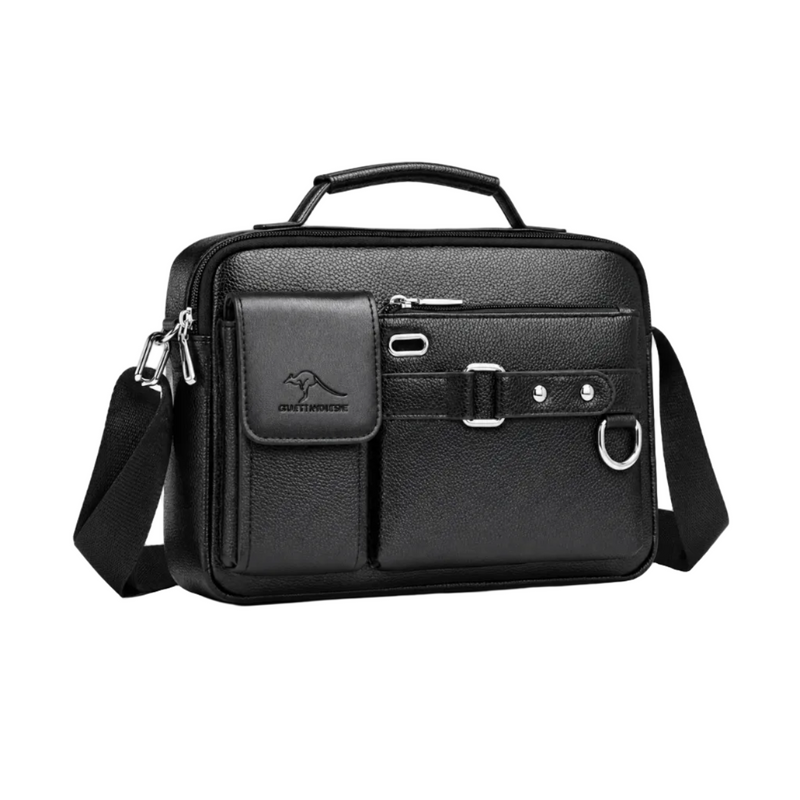 Classic Black Leather Briefcase With Pockets-1