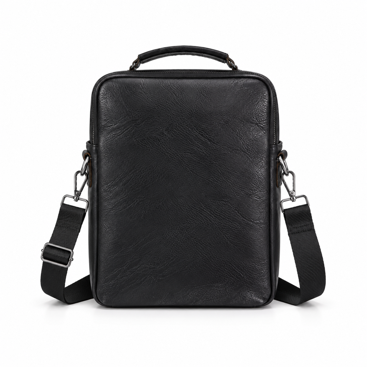 Black Leather Laptop Bag With Strap-2