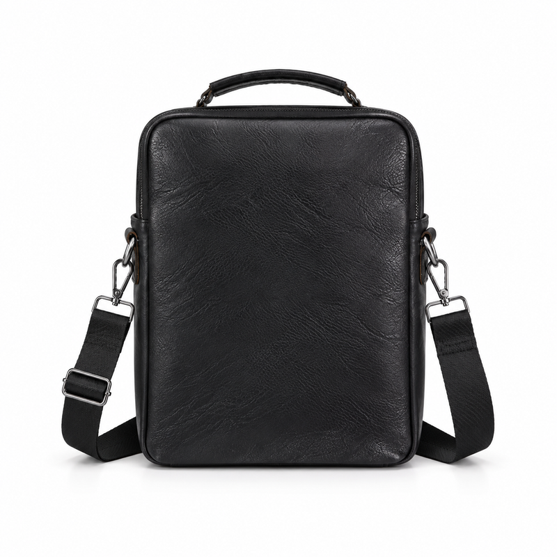 Black Leather Laptop Bag With Strap-2