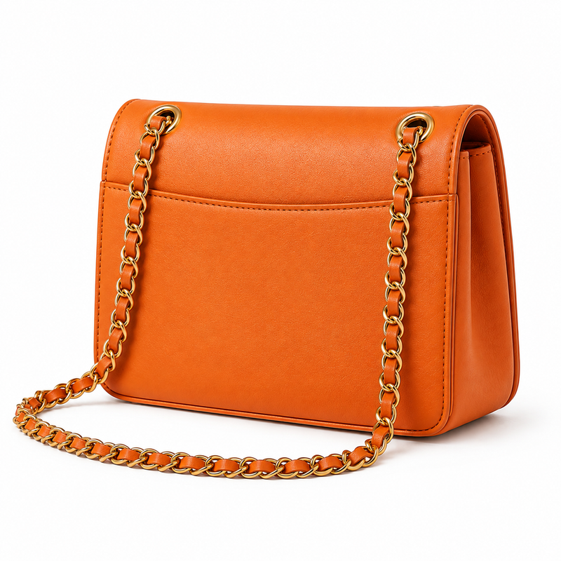 Orange Chain Strap Flap Shoulder Bag-3