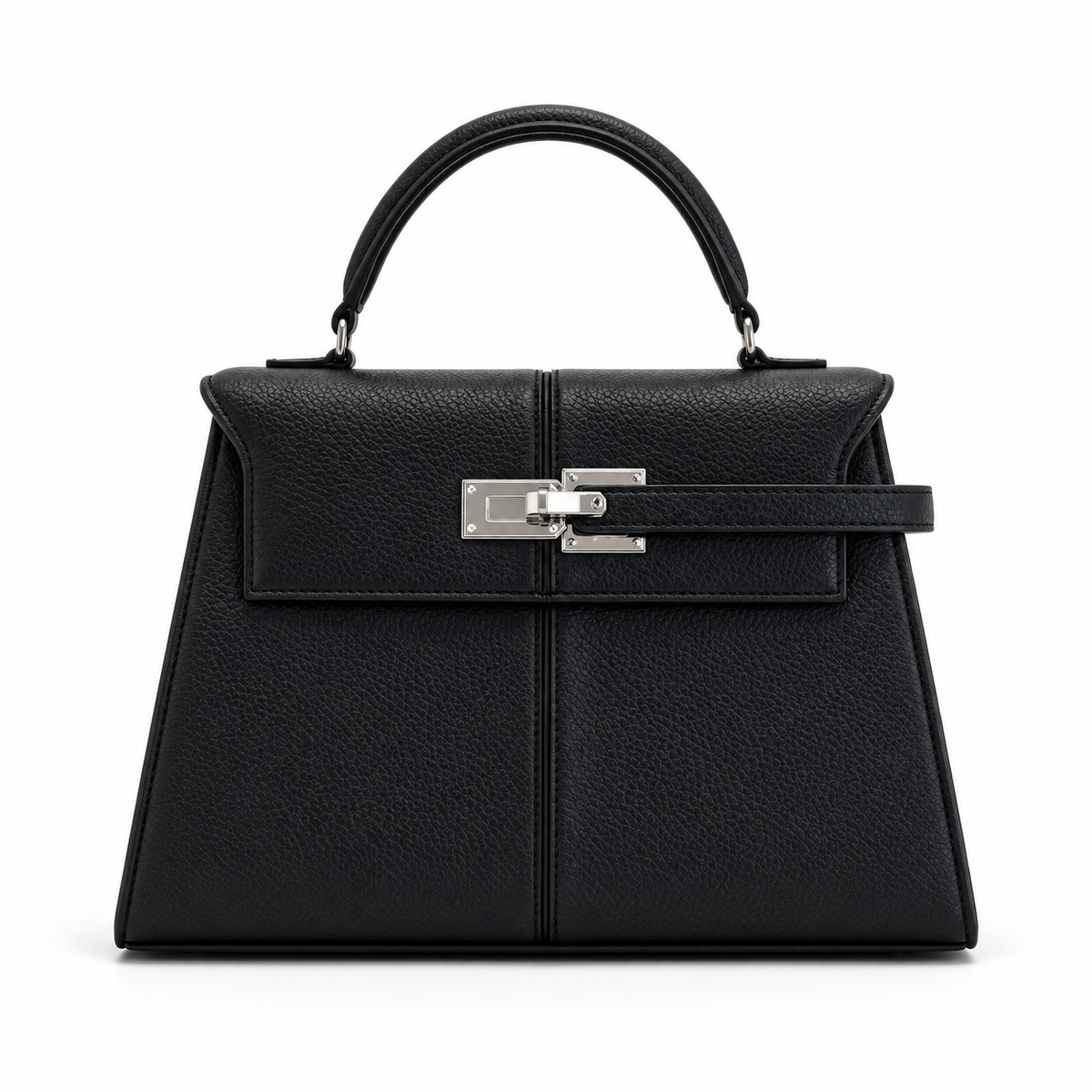 Classic Black Structured Leather Satchel Handbag-2
