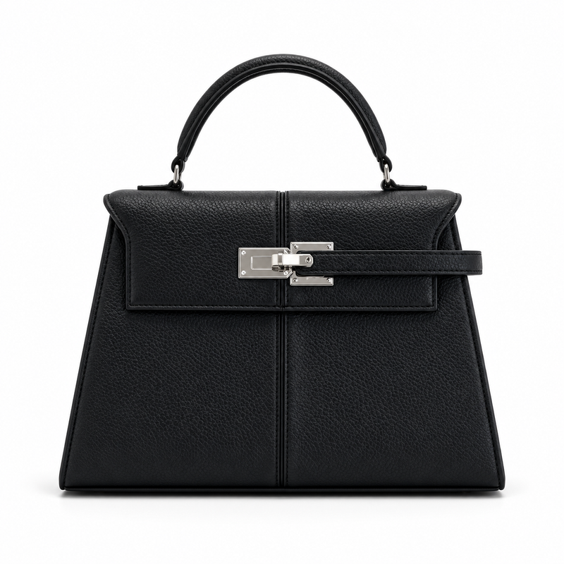 Classic Black Structured Leather Satchel Handbag-2