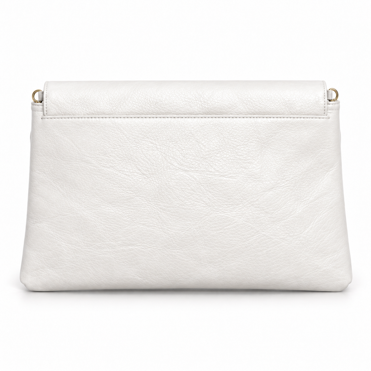 White Textured Leather Cutout Handle Clutch Bag-3