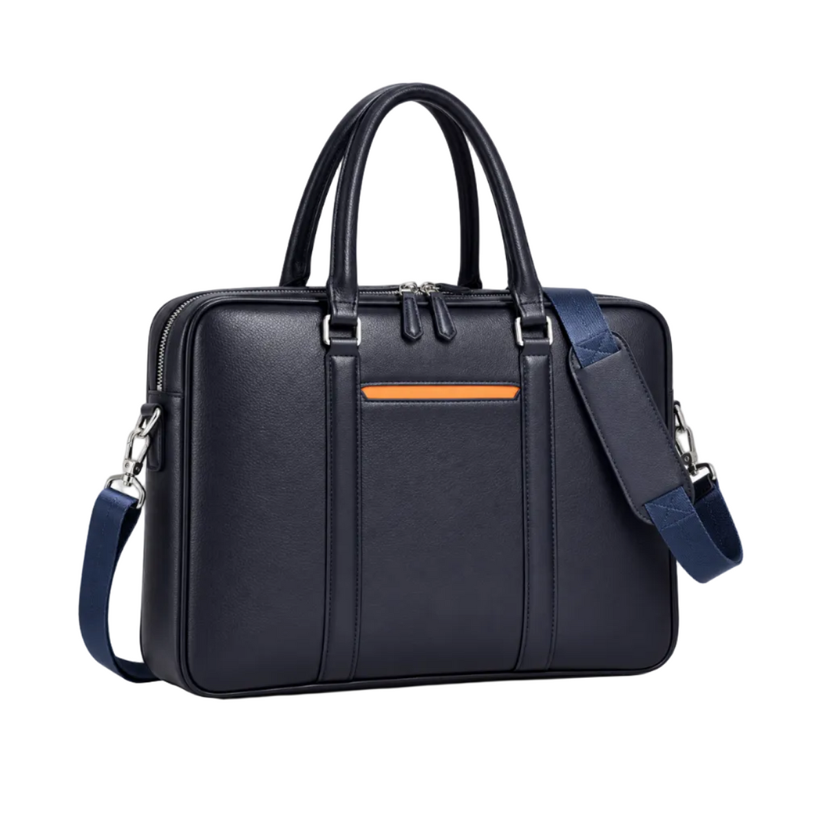 Classic Navy Leather Laptop Briefcase Bag-1