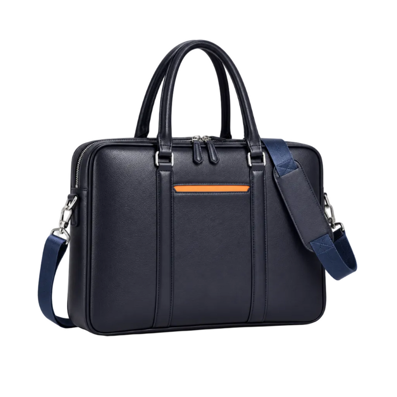 Classic Navy Leather Laptop Briefcase Bag-1