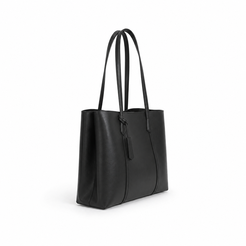 Classic Black Leather Shoulder Tote Bag-3