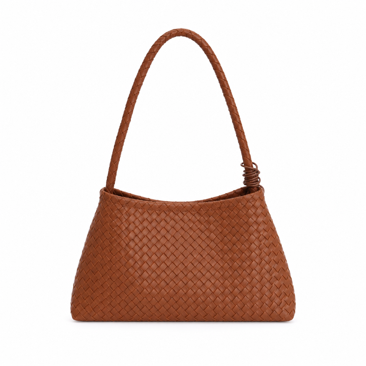 Brown Woven Shoulder Bag With Pouch