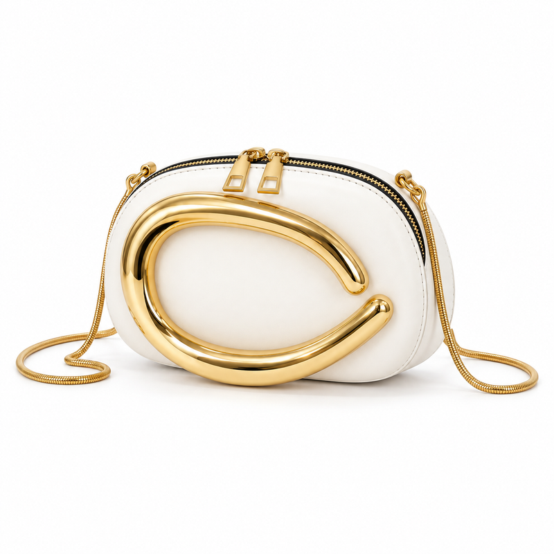 Ivory Gold Sculptural Chain Evening Bag-4