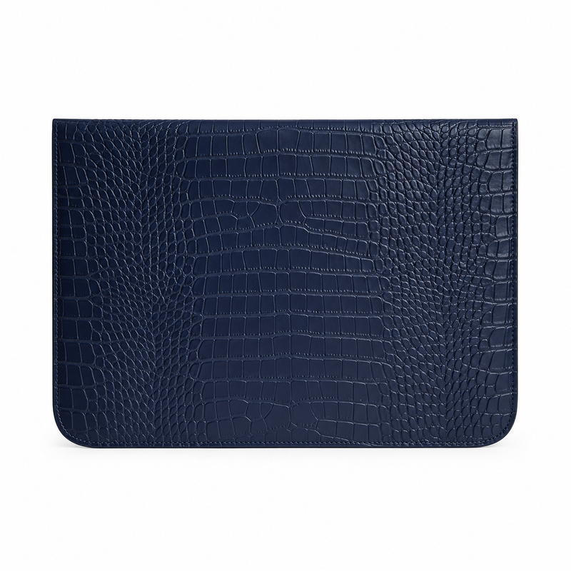 Navy Crocodile Embossed Leather Laptop Bag-2