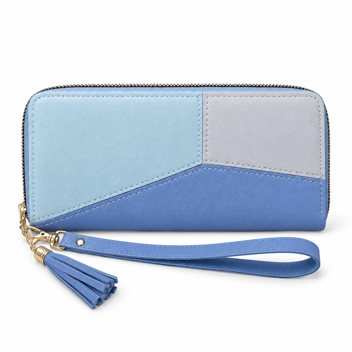 Blue Color Block Tassel Wristlet Wallet-4