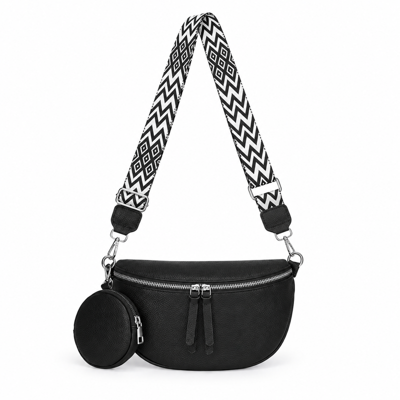 Black Sling Bag With Geometric Strap-2