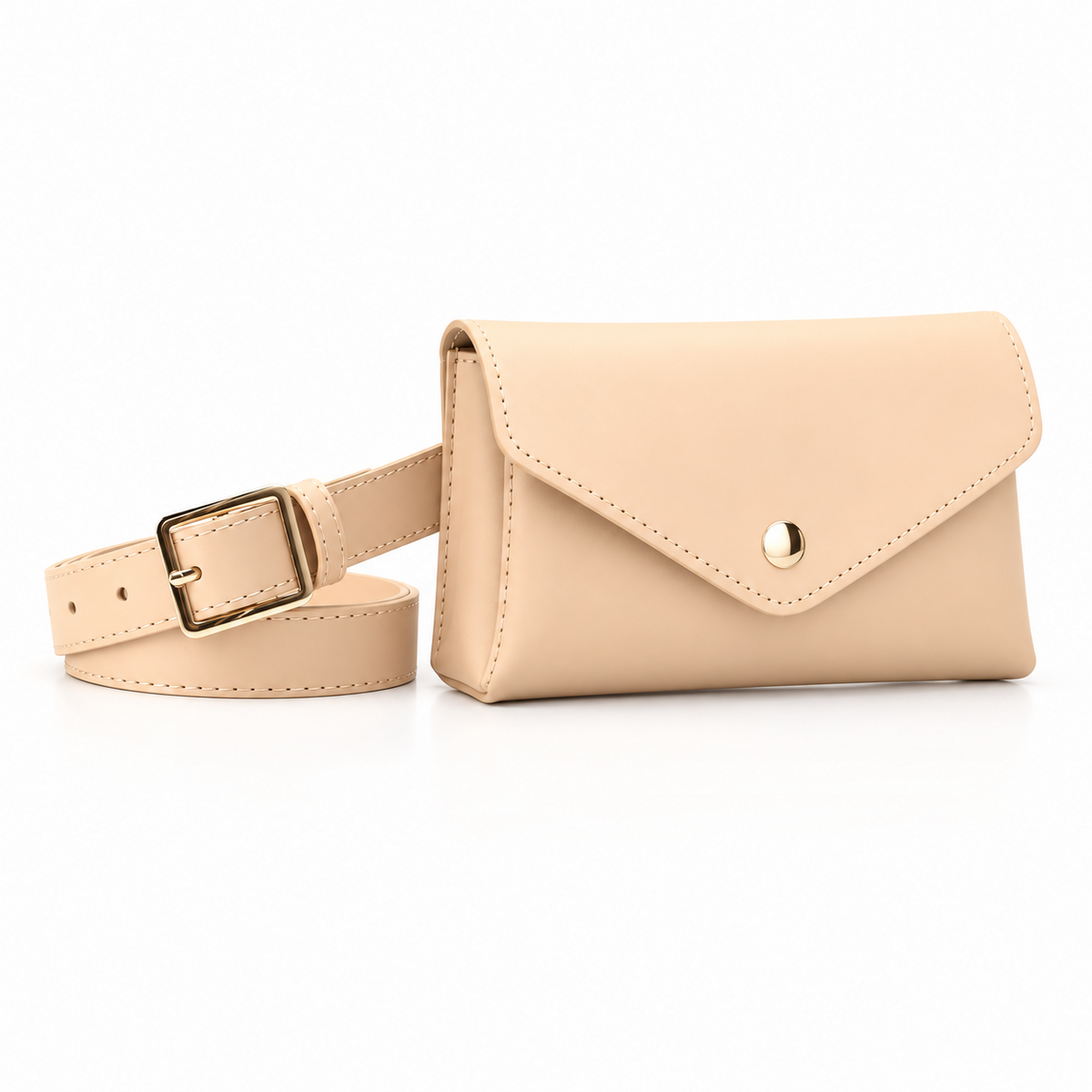 Beige Envelope Waist Bag With Belt-3