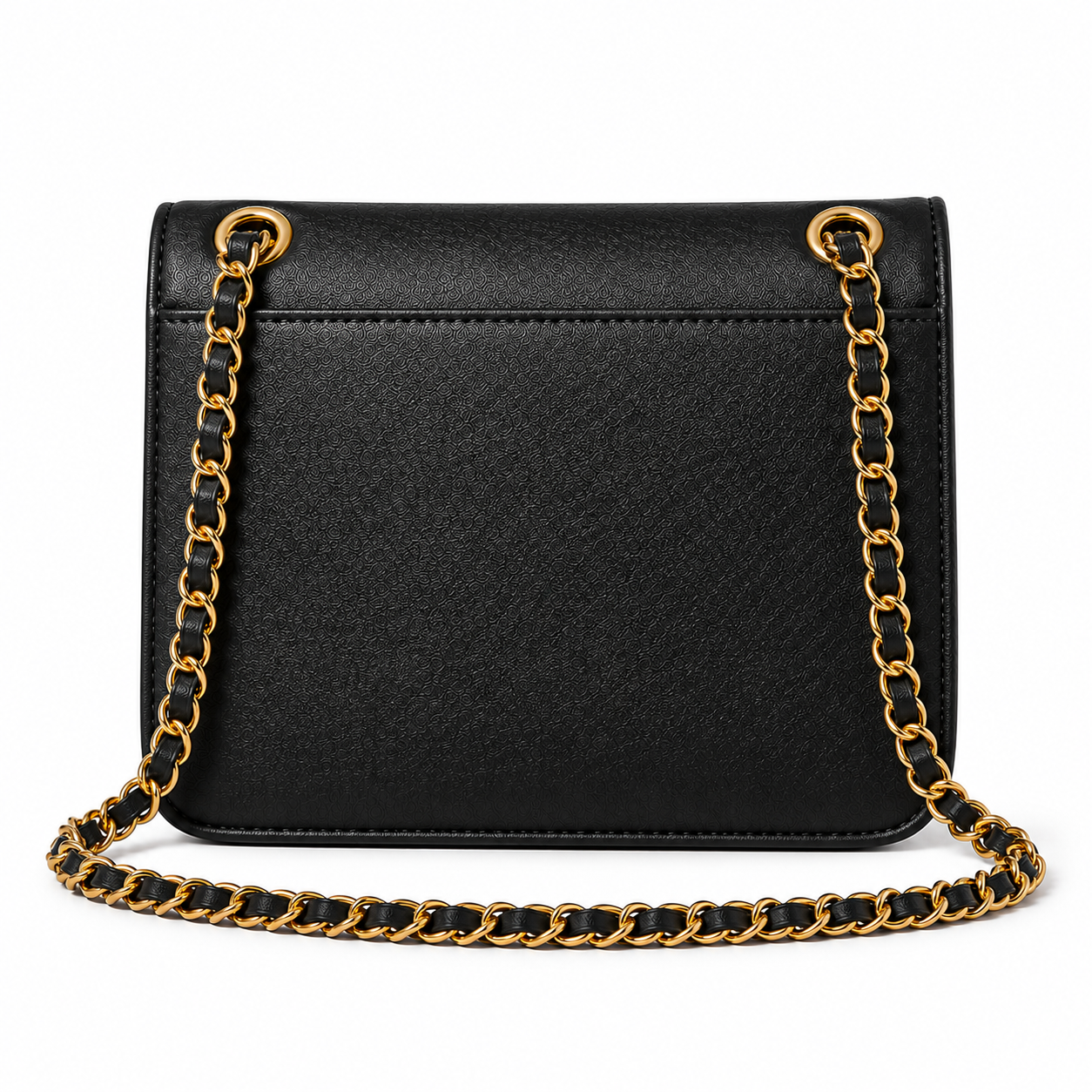 Black Textured Chain Strap Shoulder Bag with Gold Hardware-2