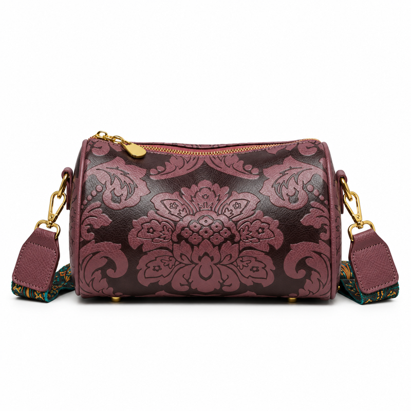 Vintage Floral Damask Barrel Crossbody Bag-4