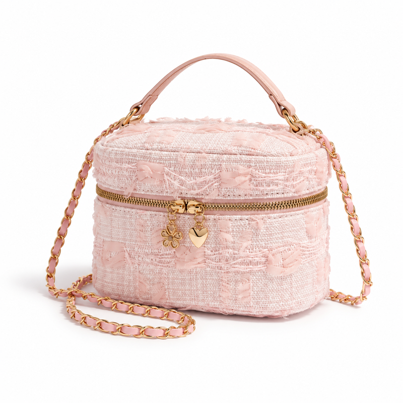 Pink Textured Crossbody Bag With Charms-3