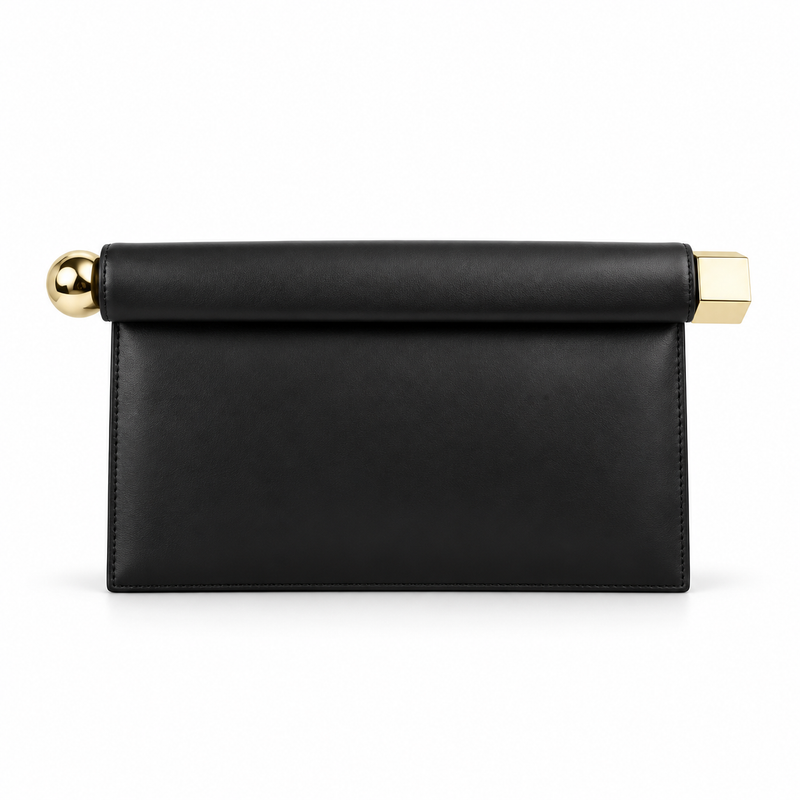 Elegant Black Leather Evening Clutch Bag-4