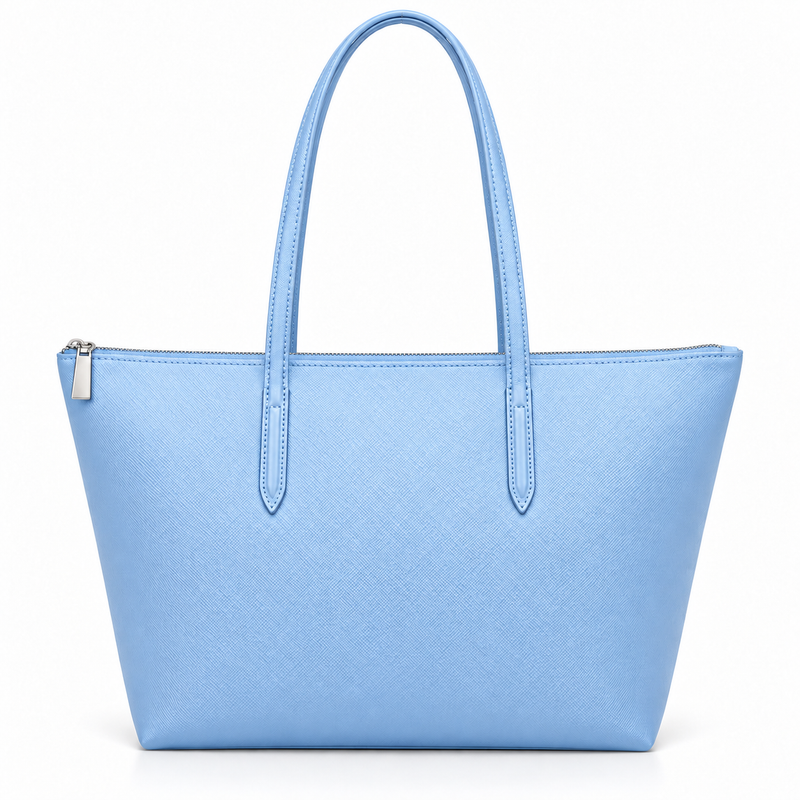 Light Blue Leather Canvas Tote Bag-3