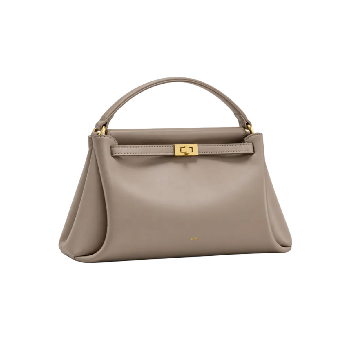 Elegant Taupe Satchel With Gold Clasp-1