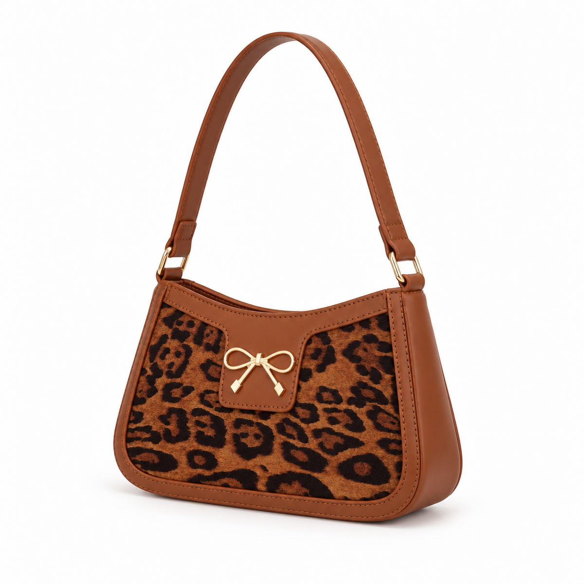 Leopard Print Brown Bow Shoulder Bag-3