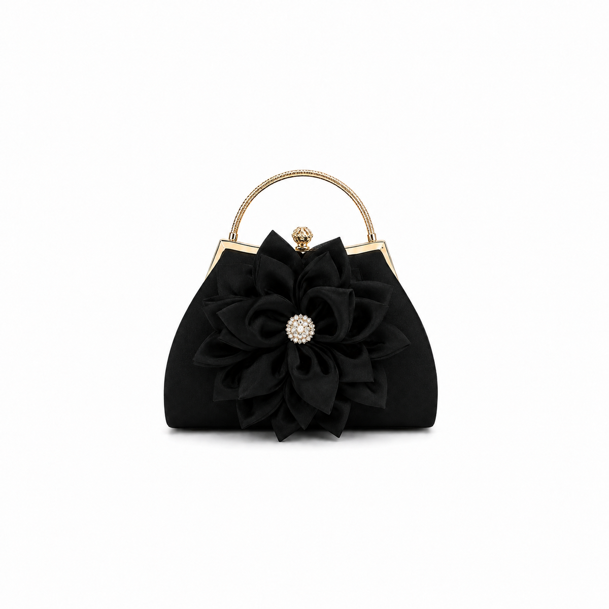 Black Floral Clutch with Pearl Accent-4