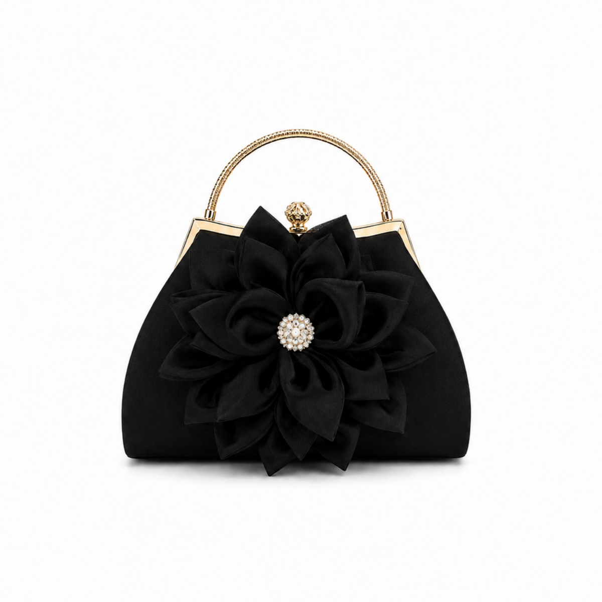 Black Floral Clutch with Pearl Accent-2