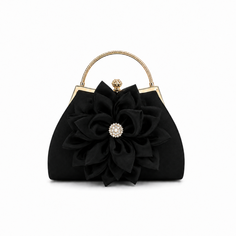 Black Floral Clutch with Pearl Accent-2