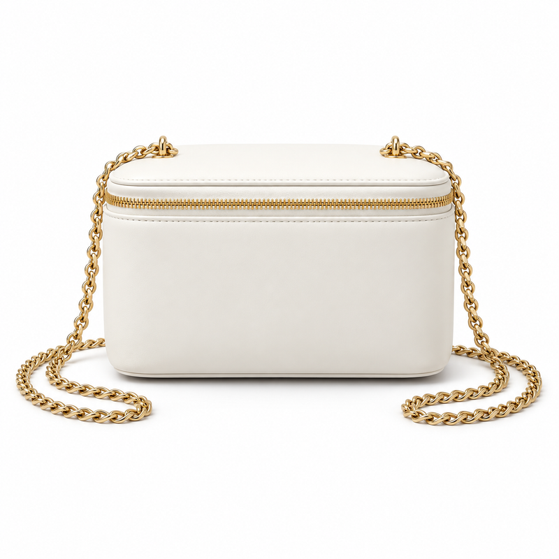 Ivory Vegan Leather Chain Crossbody Bag-4