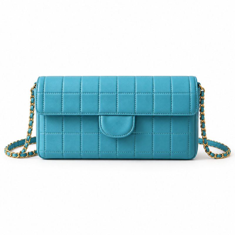 Turquoise Quilted Crossbody Bag With Chain-4