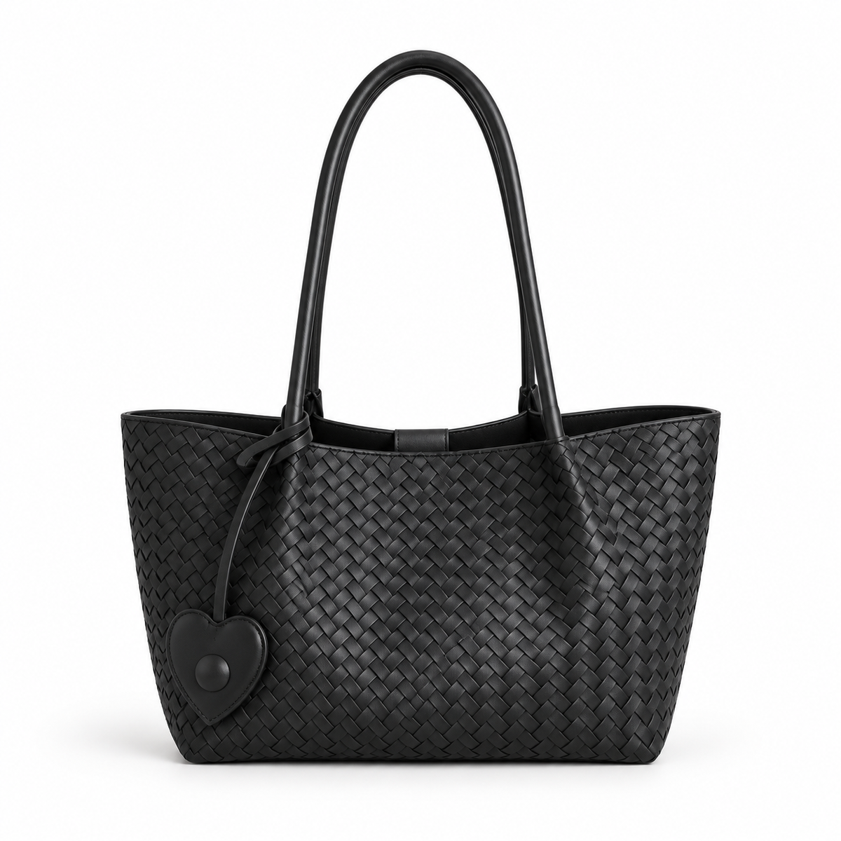 Elegant Black Woven Shoulder Tote Bag-4