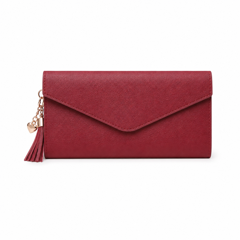 Burgundy Envelope Clutch Wallet Tassel Charm-2
