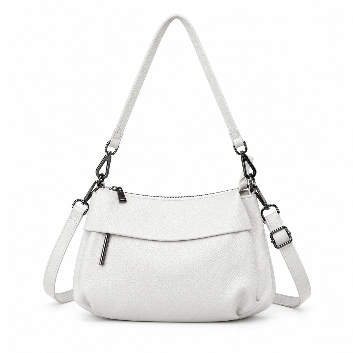 White Textured Shoulder Bag With Crossbody-3