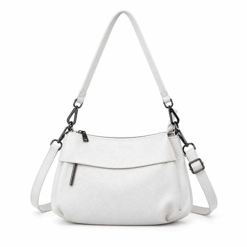 White Textured Shoulder Bag With Crossbody-3