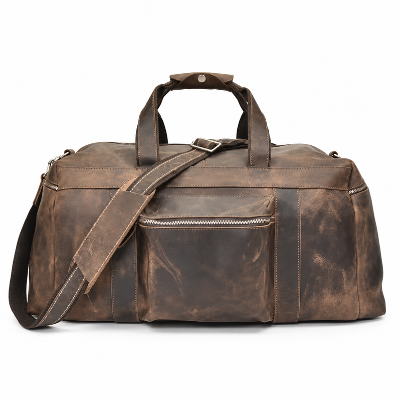 Vintage Coffee Brown Overnight Duffel Bag-4