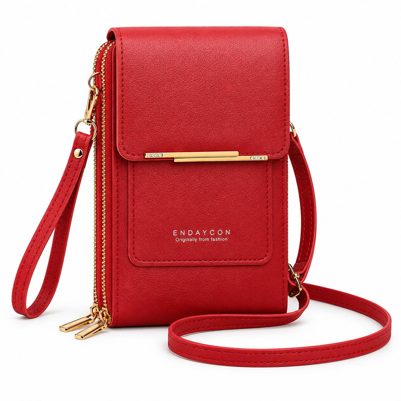 Red Textured Crossbody Phone Wallet Bag-3