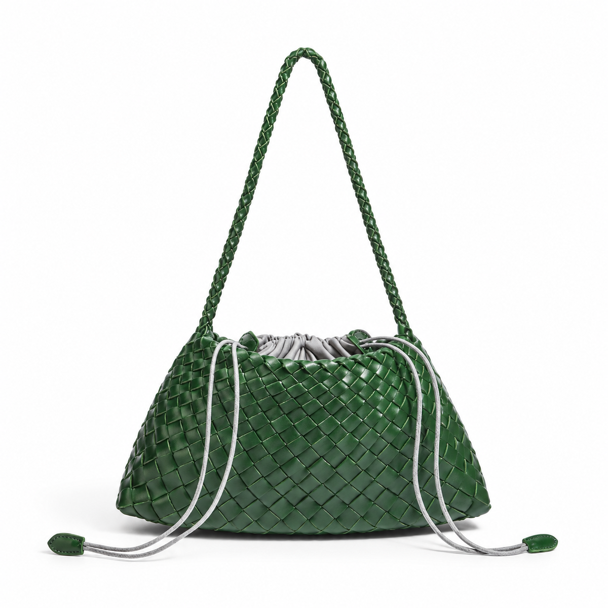 Forest Green Woven Drawstring Shoulder Bag-4